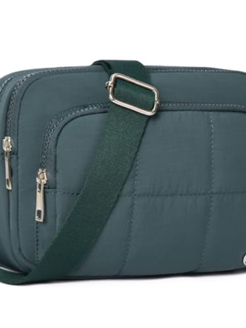 Nylon Puffer Crossbody Bag RFID Blocking 3 Zip Compartments Adjustable Strap